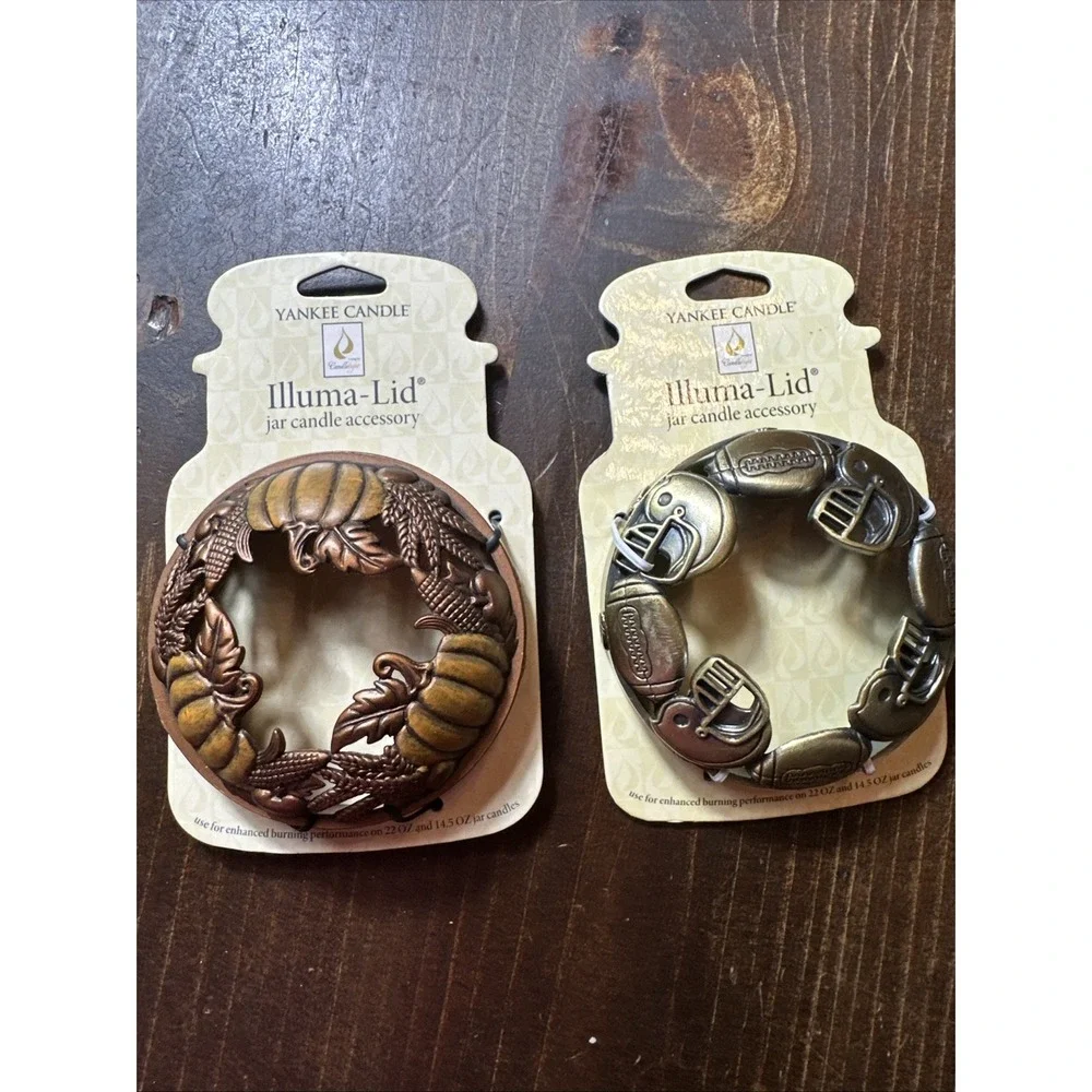Yankee Candle 3 Lot Illuma Lid Topper Metal Gold Fall Halloween Football Spider